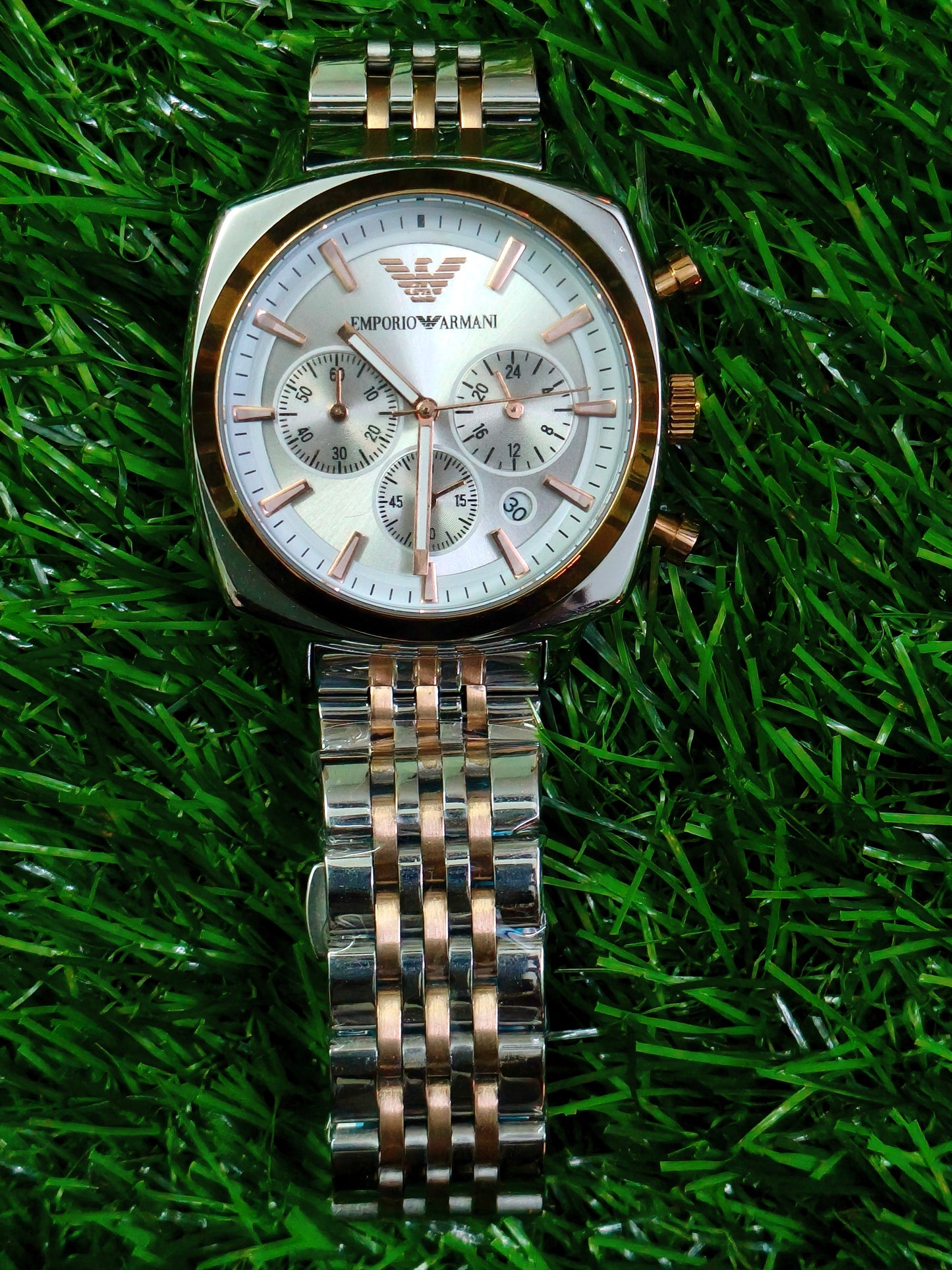 Emporio Armani Chronograph Watch – Two-Tone Rose Gold & Silver