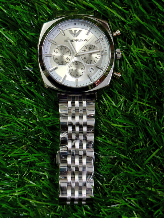 Emporio Armani Chronograph Watch – Silver White Dial