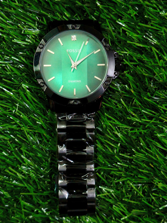 Fossil Diamond Watch – Emerald Green Dial & Gunmetal Black