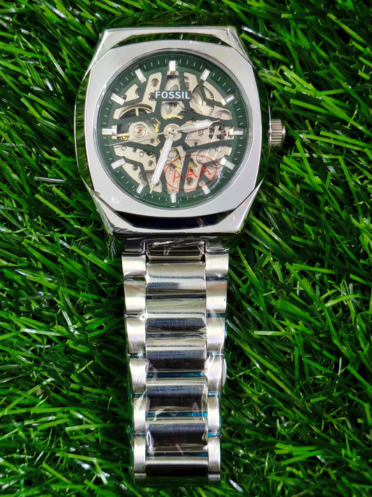 Fossil Automatic Skeleton Watch – Silver Cushion Case