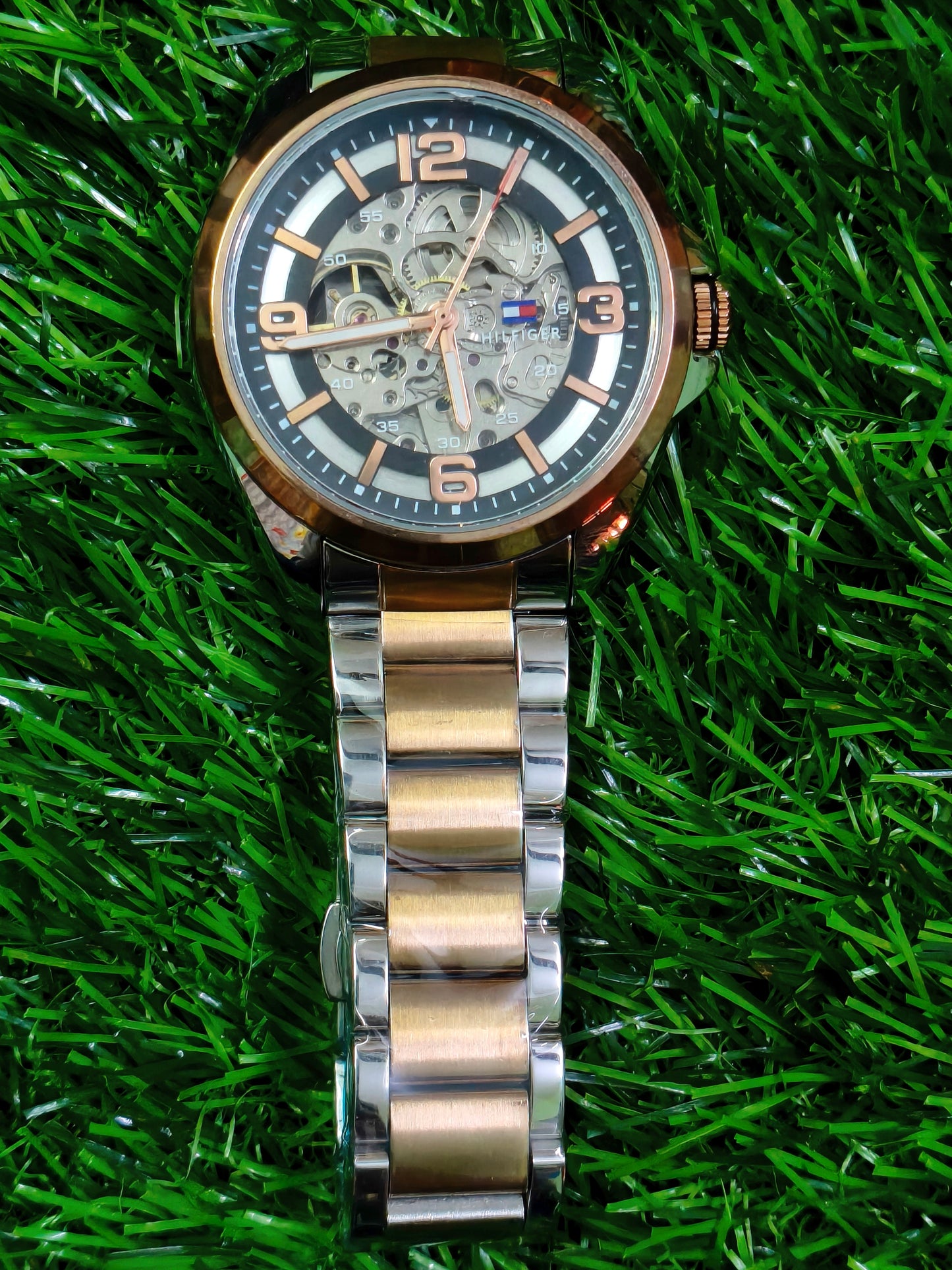 Tommy Hilfiger Skeleton Automatic Watch – Two-Tone Rose Gold & Silver