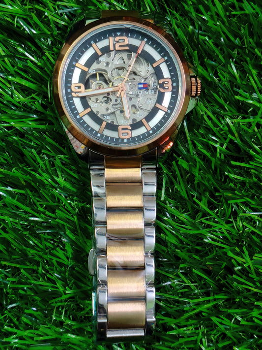 Tommy Hilfiger Skeleton Automatic Watch – Two-Tone Rose Gold & Silver