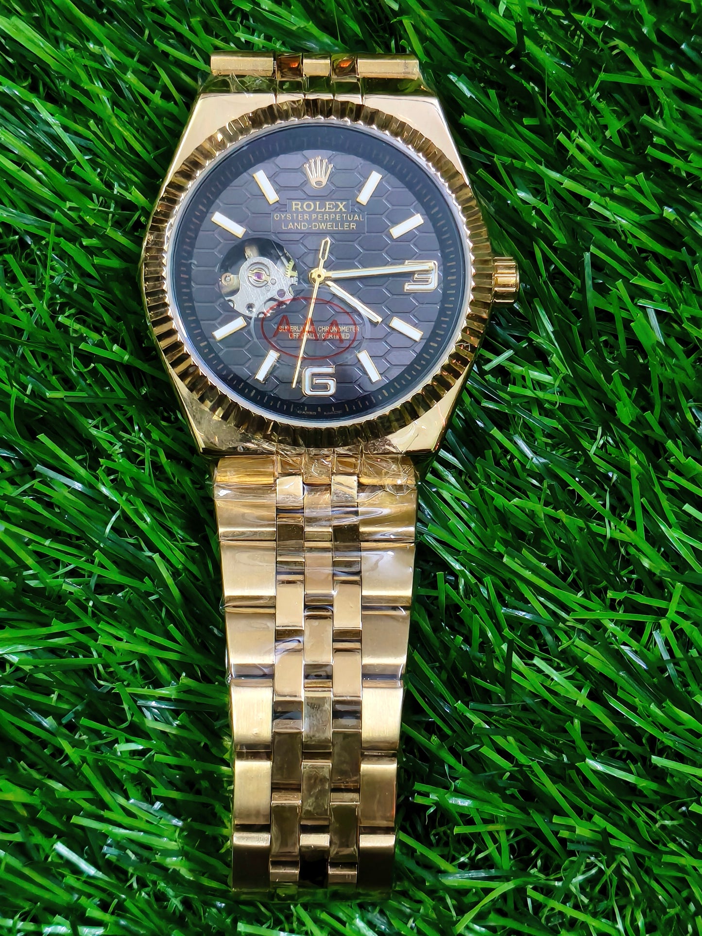 Gold-Tone Skeleton Automatic Watch – Honeycomb Dial Edition